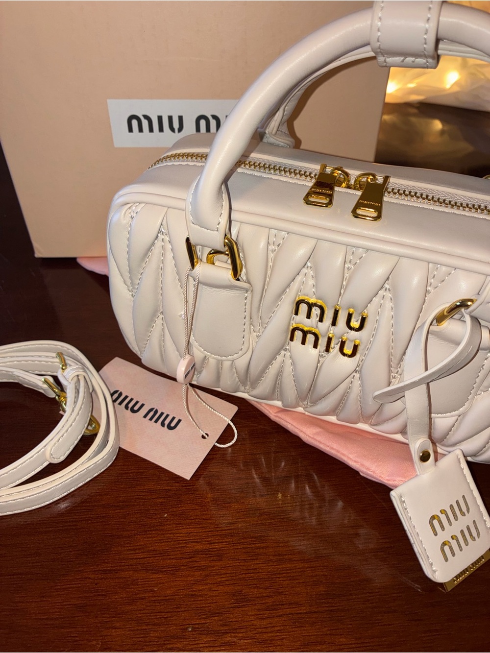 Miu Miu White Matelassé Leather Top-Handle Bag